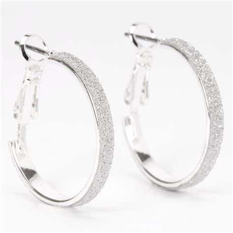 Silver 20mm Thin Glitter Hoop Earrings Claires Us