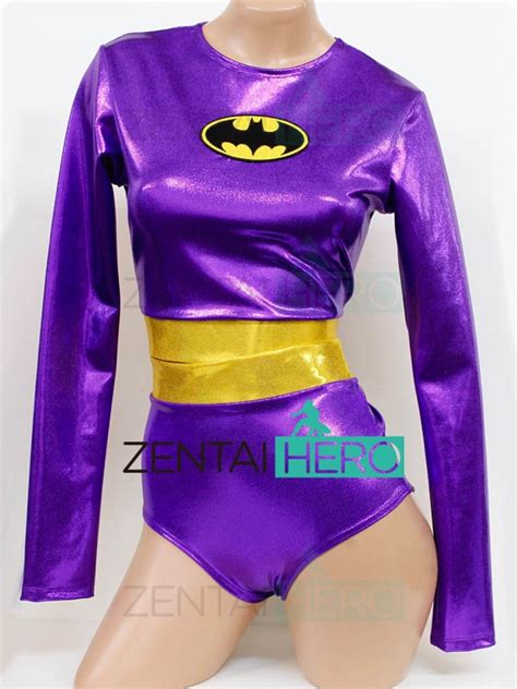 Free Shipping Two Pieces Purple Batgirl Cosplay Costume Batman Shiny Metallic Purple Batwoman