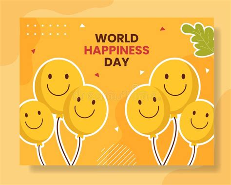 World Happiness Day Photocall With Smiling Face Flat Cartoon Hand Drawn