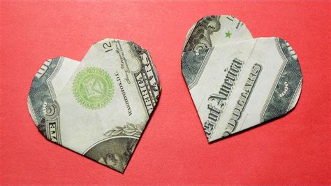 Double Heart Money Origami 1 Dollar Tutorial Diy Folded No Glue Origami