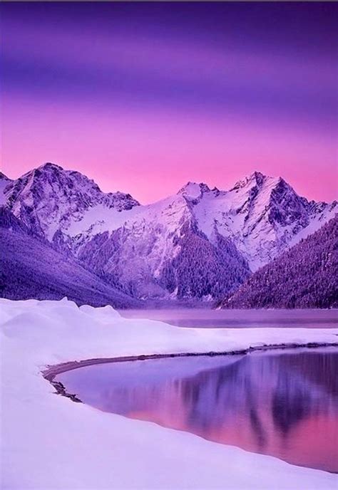 Purple Mountains Beautiful Nature Winter Scenes Purple