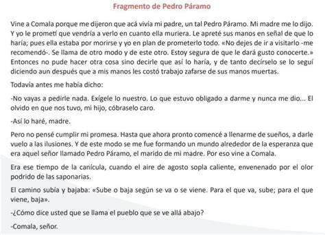 Lee El Fragmento De Pedro Páramo Escrita Por Juan Rulfo Y Responde En