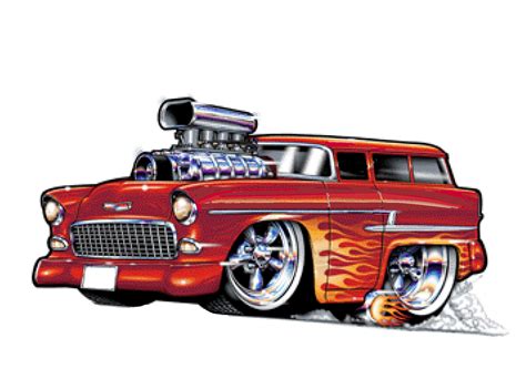 55 Chevy Rod Car Cartoon Automotive Artwork Cool Car Drawings