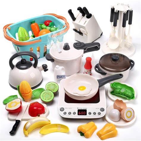 Cute Stone Pretend Play Kitchen Toy With Cookware Steam Pressure Pot