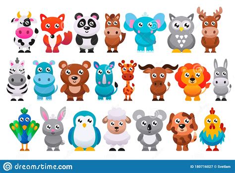 Collection Of Cute Cartoon Animals Vector Illustration Stock