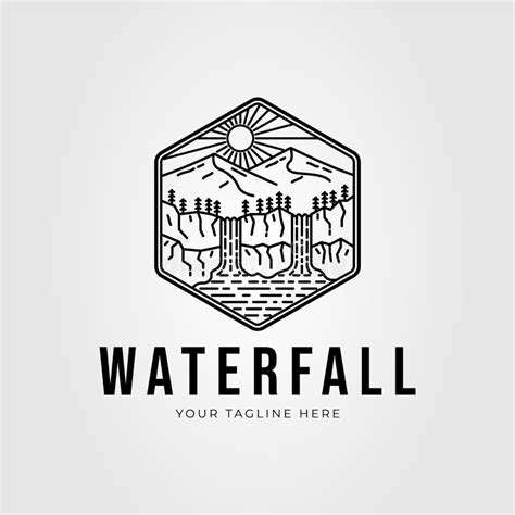 Twin Waterfall With Hill And Mountain Logo Vector Illustration Design