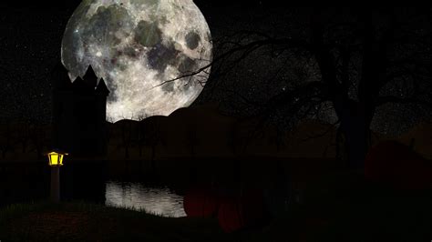 Full Moon Over Lake On Halloween Hd Wallpaper Background