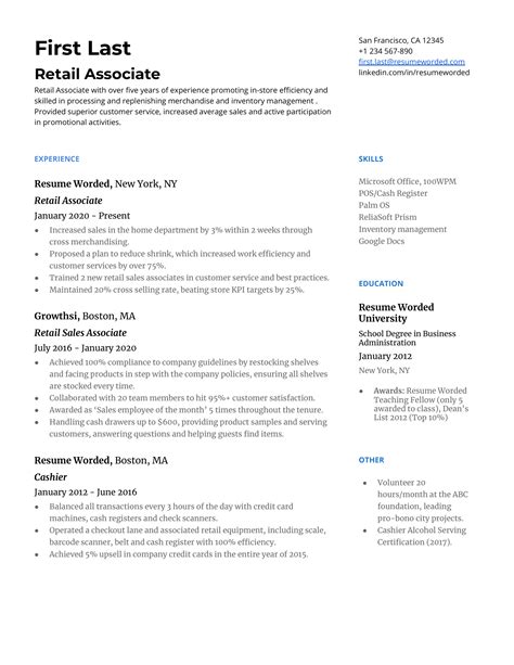 Retail Resume Examples For Resume Worded