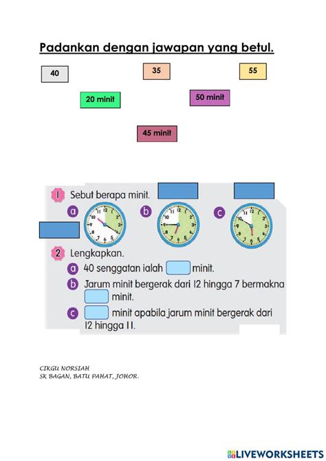 Matematik tahun 2 masa dan waktu interactive worksheet