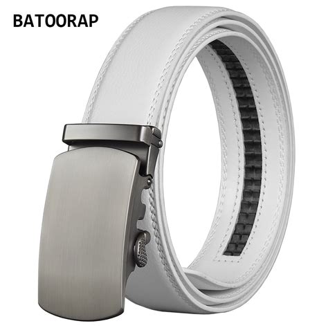 Batoorap Fashion White Leather Belt For Men Metal Automatic Buckle 110