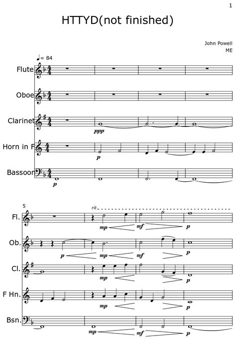 Httyd Not Finished Sheet Music For Flute Oboe Clarinet Horn In F Bassoon