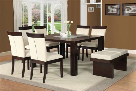 36 diameter & 55 length. Contemporary Brown 8 piece Dining Room Set Square Table Bench & Beige Chair IACW - Dining Sets