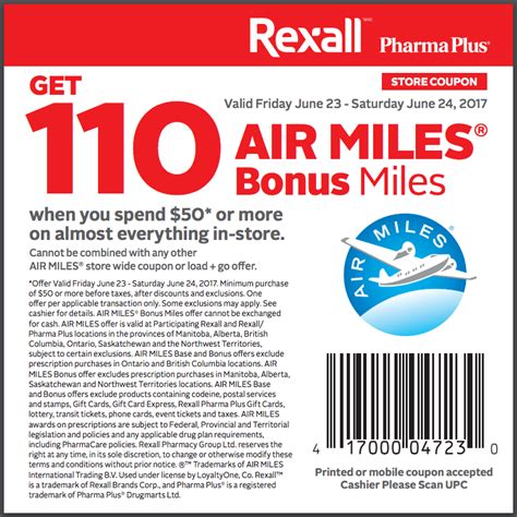 Rexall Pharmaplus Canada Coupons Get 110 Bonus Air Miles When You