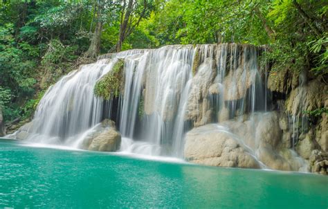 Wallpaper Forest Landscape River Rocks Waterfall Summer Thailand