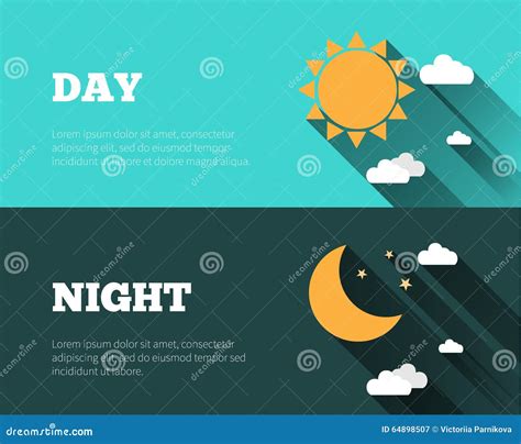 Sun Moon And Stars Clouds Icons Day And Night Sky Vector Banners