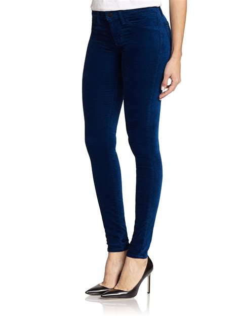 Lyst J Brand Luxe Velvet Mid Rise Super Skinny Jeans In Blue