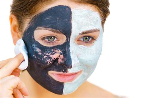 Girl Remove Black White Mud Mask From Face Stock Photo Image Of Treatment Scrab