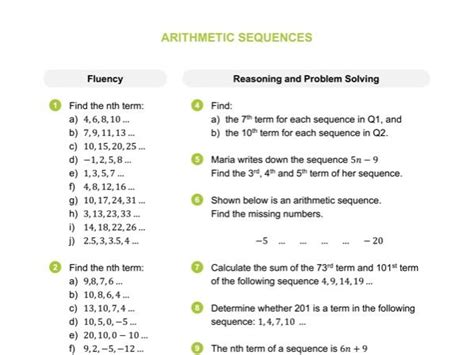 Sequences Arithmetic Teaching Resources