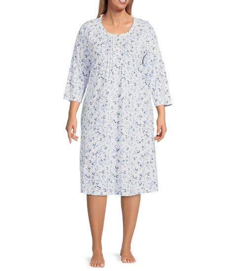 Carole Hochman Plus Size Floral Print 34 Sleeve Round Neck Cotton Knit Waltz Nightgown Dillards