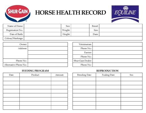 Printable Horse Health Record Template Printable Templates