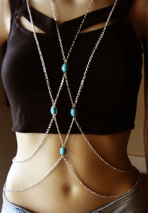 bohemian silver chain body harness body chains body jewelry etsy