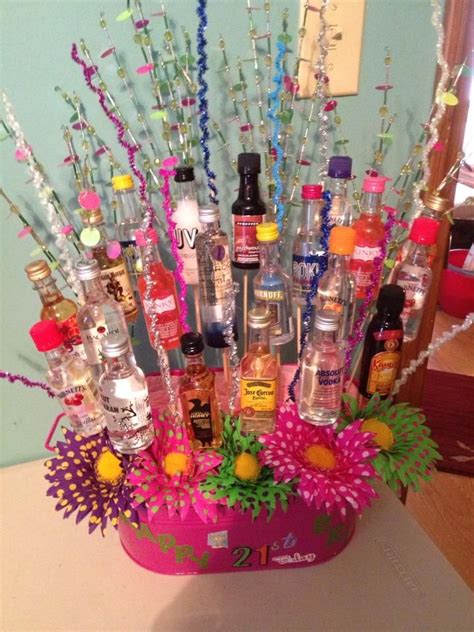 Check out our fresh flower bouquets, sumptuous beauty sets and luxury afternoon tea hampers for her. Cute Idea! 21st birthday alcohol basket. | Party ...