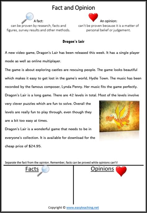 Fact Vs Opinion Worksheets Reading Passages • Fact