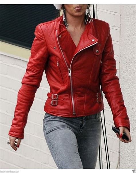 red women s moto lambskin real leather jacket motorcycle slim fit biker jacket platinum leathers