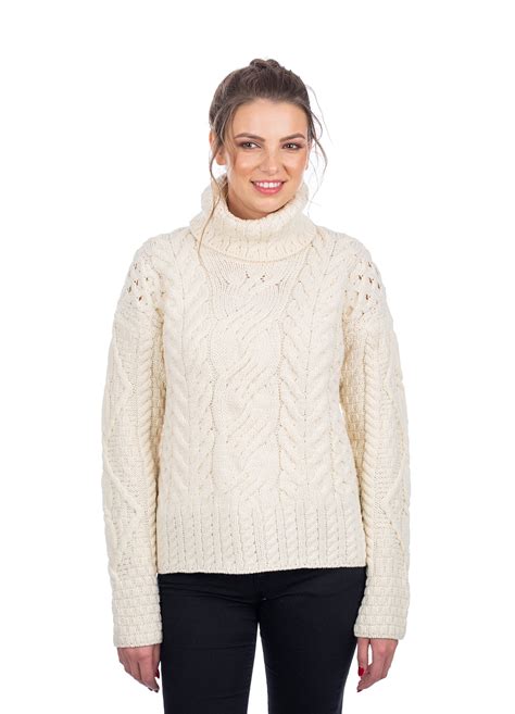 Saol Irish Sweater For Women 100 Super Soft Merino Wool Cable Knit