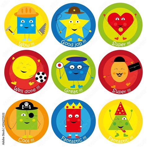 Teacher Reward Motivational Stickers For Children Funny Basic Shapes