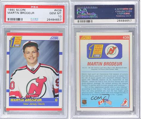 The lineup is broken down into a player trio with increasing rarity via common (#/999), uncommon (#/499) and rare (#/299) editions. 1990-91 Score #439 Martin Brodeur PSA 10 New Jersey Devils Rookie Hockey Card | eBay