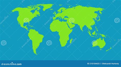 Green World Map Isolated On Blue Background Globe Worldmap Icon Stock