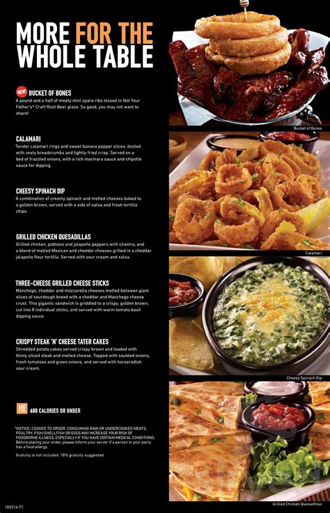 Dave & Buster's menu in Vaughan, Ontario, Canada