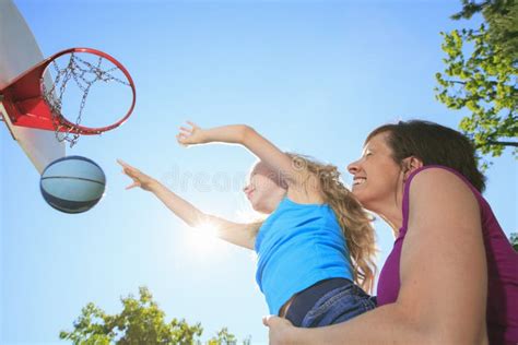 Mother Play Basketball With His Daughter Stock Photo Image Of