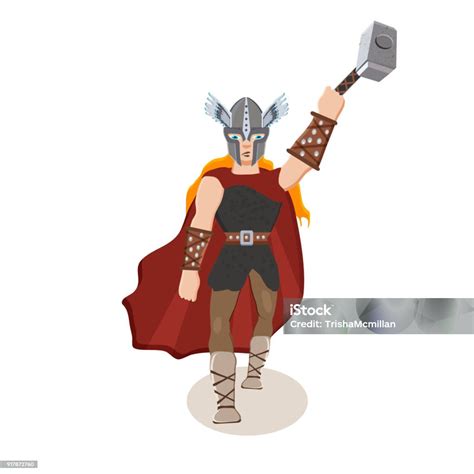 Viking Çizgi Film Karakteri İskandinav Tanrı Thor Bir Gök Gürültüsü