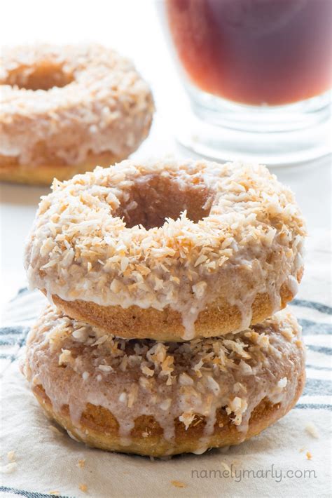Bite into these amazing baked vegan chocolate donuts. Vegan Baked Toasted Coconut Donuts - Namely Marly