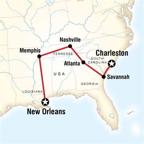 Map Of The Route For Highlights Of The Deep South Rv Travel Travel