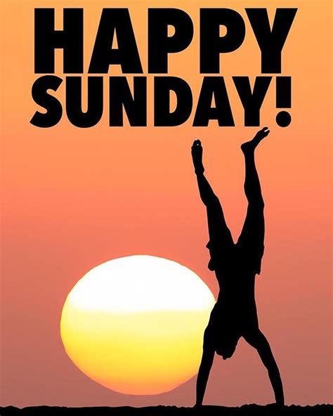 A Person Doing A Handstand With The Sun In The Background And Happy Sunday Written On It