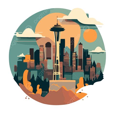 Kaki Langit Seattle Vektor Clipart Stiker Garis Langit Seattle