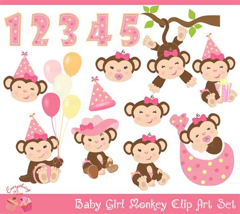 Baby Girl Monkey Clip Art Set By 1everythingnice On Etsy