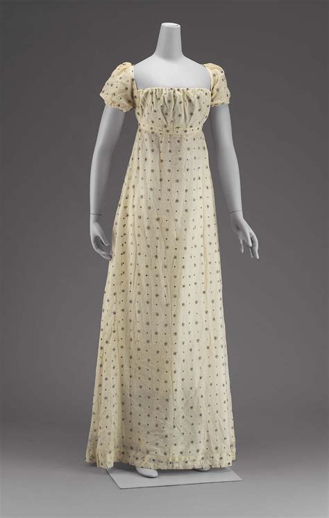 American Of Indian Material Early 19th Century Dress Of White Mull