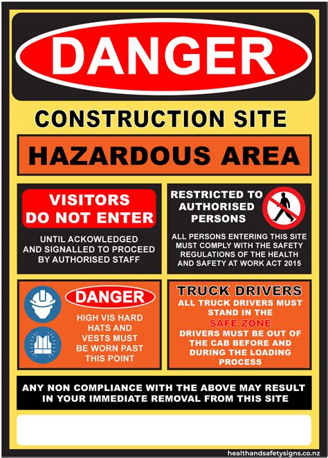 Construction Site Hazardous Area Danger Sign Health And Safety Signs