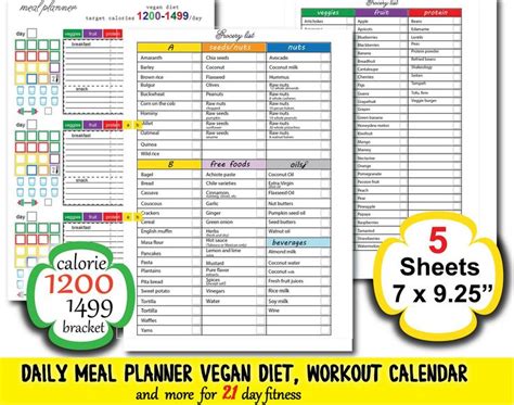 Daily Vegan Meal Plan 1200 Calorie Tracker Food Journal For Etsy