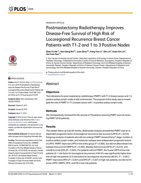 Pdf Postmastectomy Radiotherapy Improves Disease Free Survival Of