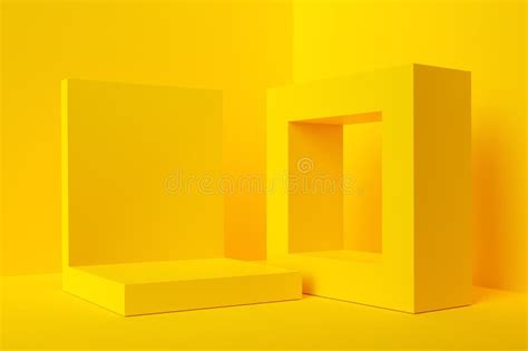 Abstract Geometric Shapes On Yellow Background Minimal 3d Rendering