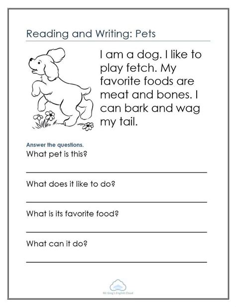The Worksheet For Reading And Writing Pets With An Image Of A Dog On It
