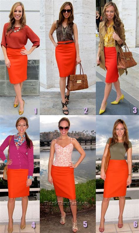 Orange Skirt Orange Skirt Outfit Orange Pencil Skirts Fashion