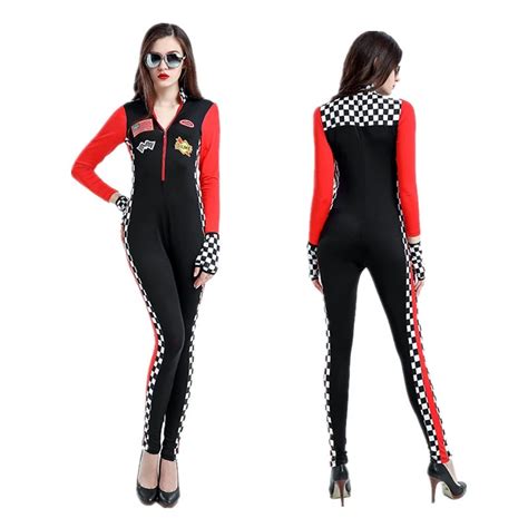 Sexy Women Racer Cosplay Fancy Costume Long Sleeves Race Car Driver Jumpsuit With Gloves