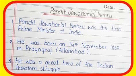 5 Lines On Pandit Jawaharlal Nehru In Englishpandit Jawaharlal Nehru