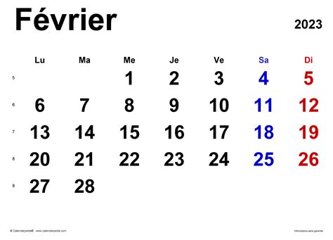 Calendrier Février 2023 Excel Word Et Pdf Calendarpedia